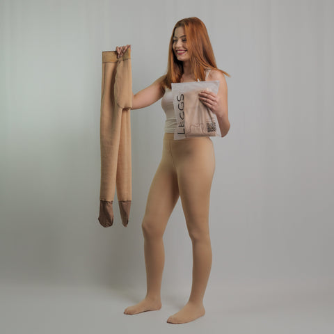 LEGGS - BEIGE FLEECE LINED TIGHTS